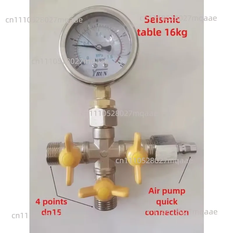 Four Way Pressure Test Valve, Tap Water, Geothermal and Underfloor Heating Pressure Gauge, Leak Detector with 4 Points
