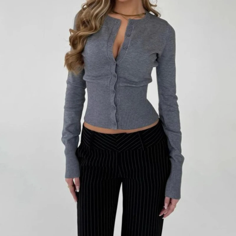 

Autumn Fashion Knitwear Cardigan Top Women's Ribbed Patchwork Slim Casual Cropped Inner Top Women's Knit Cardigan Outwear