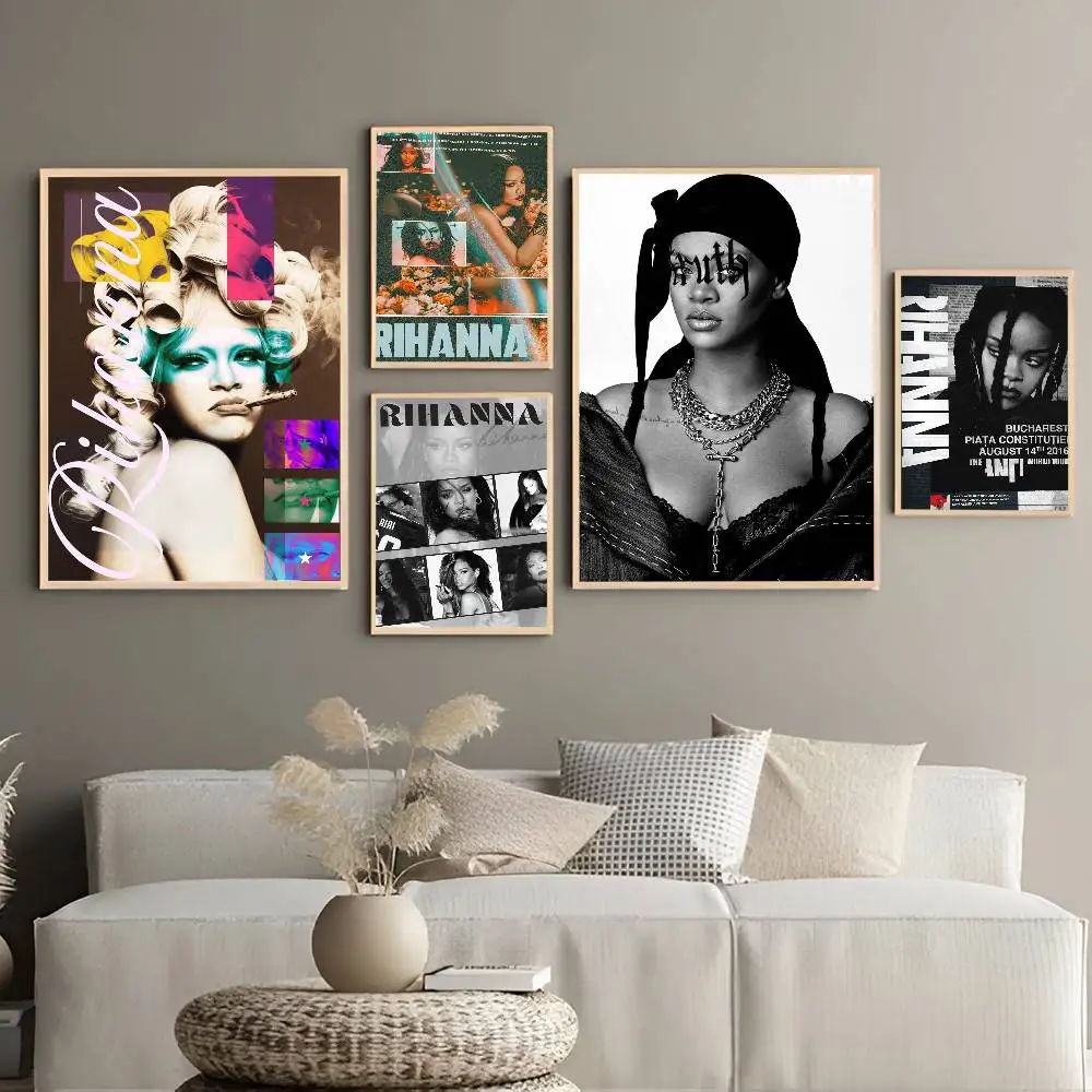 Hot Singer R-RIHANNAS Classic Vintage Posters Whitepaper Prints Posters Artwork Kawaii Room Decor