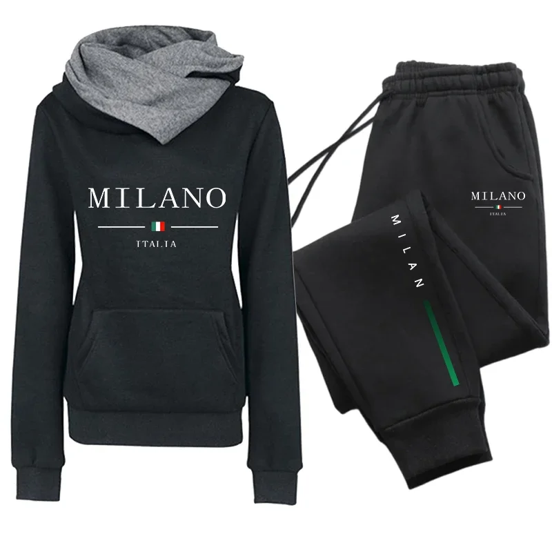 Autumn Winter Female Daily Casual Sports Outfit Women's Set/Hoodie/Pants Italy Fashion Tracksuit Hooded Sweatshirt Sweatpants