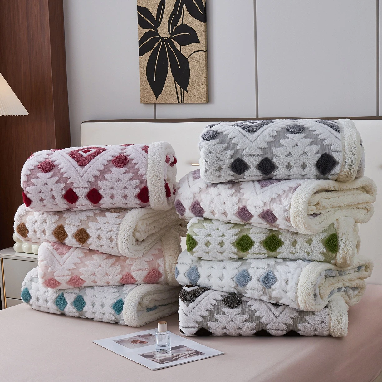 Bohemian-Style Multi-Purpose Blanket Jacquard Throw Lambswool Rug Office Nap Blanket Soft Cozy Warm Home Decorative Floor Mat