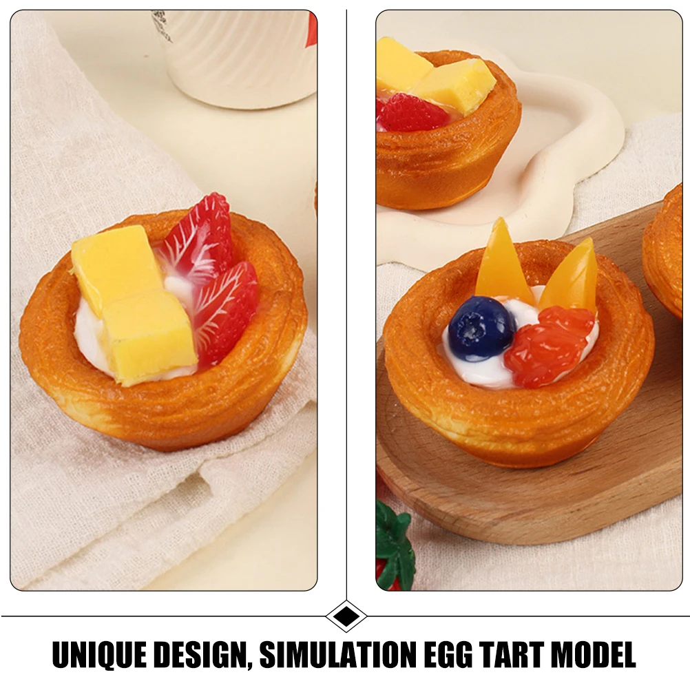 

3 Pcs Magnet Egg Tart Photography Props Fake Decor Food Lifelike Brown Decoration
