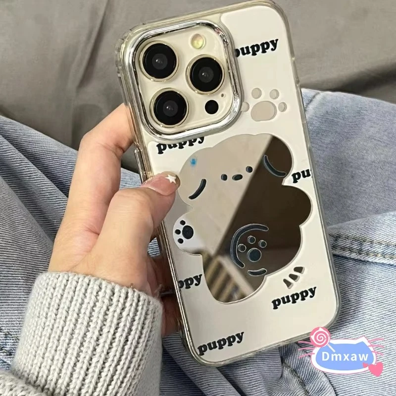 Für OPPO A1 F21 Pro 5G Reno 10 9 Pro 8 Pro Plus 6 8T 4G Telefon Fall Ins Stil Niedlichen Welpen Spiegel Stoßfest Soft Cover