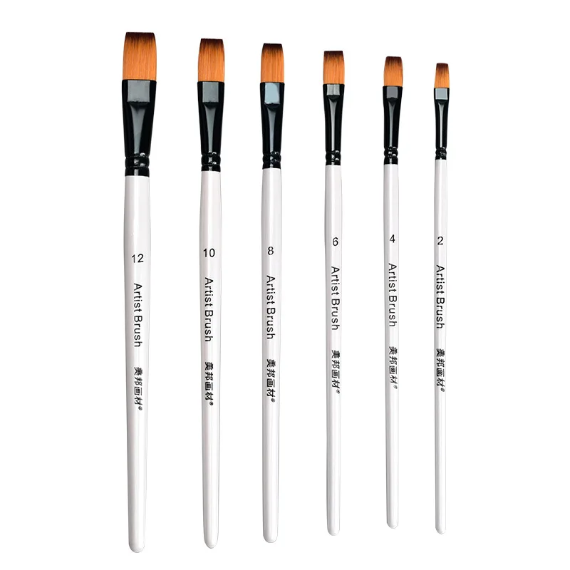 A Set of 6 Oil Brushes for Students Including Watercolor Brushes Pigment Brushes Nylon Bristle Wood Powder and Water Brushes
