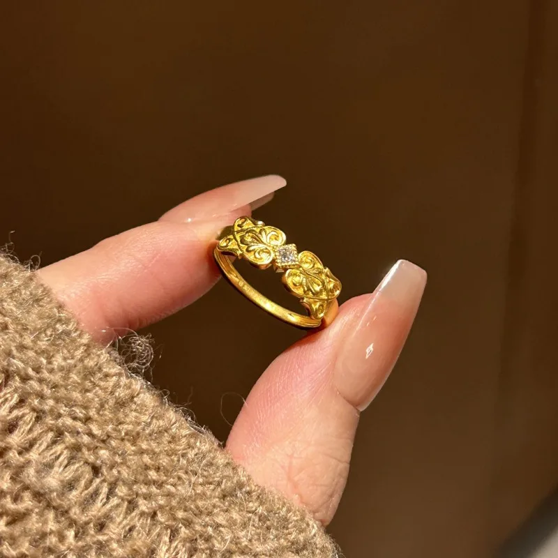 القرون الوسطى خمر الماس مجموعة الذهب القوس افتتاح حلقة الأزياء الخفيفة الفاخرة المتخصصة افتتاح حلقة قابلة للتعديل #4