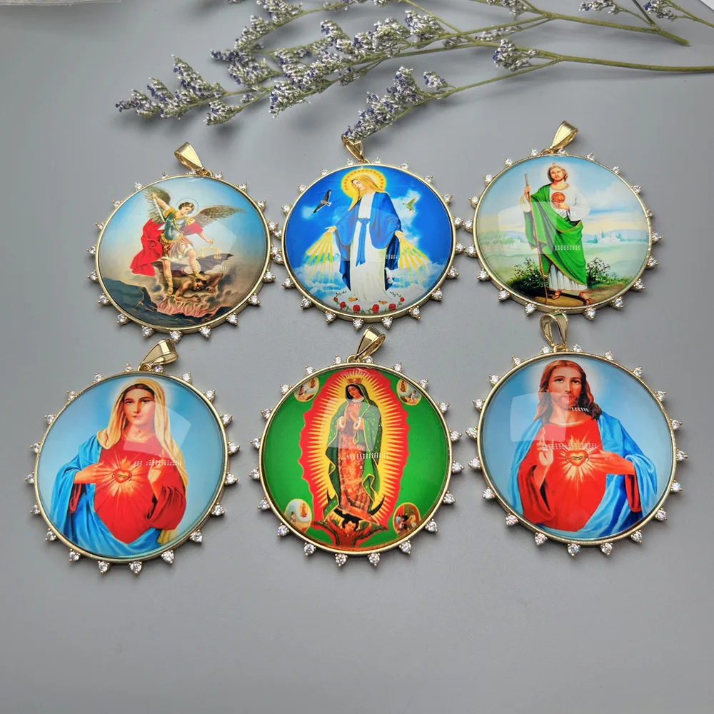 1pcs New Large Oil Drop The Holy Father Mary Pendant Europe and The United States Wind Enamel Pendant Diy Jewelry Accessories