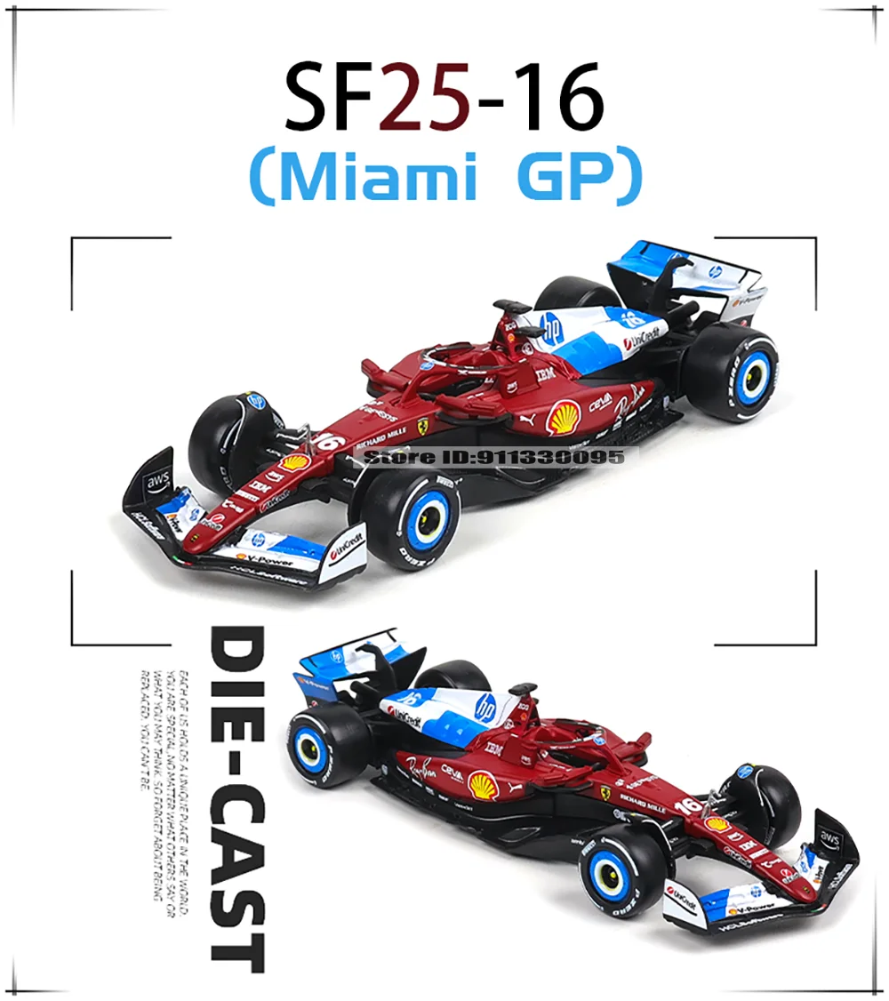 Bburago 1:43 F1 2025 Ferrari SF25 Miami Grand Prix # 16 Charles Leclerc # 44 Lewis Hamilton Legierungsmodellauto Druckguss-Modellspielzeug – Detail 4