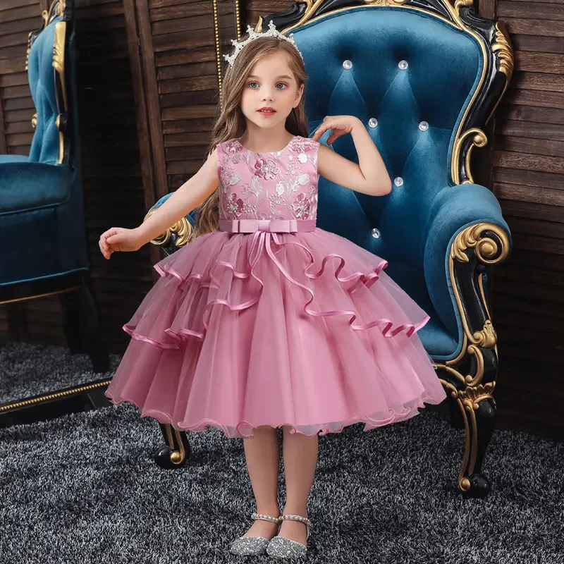 Fashion Prom Flower Girl Dresses Summer Kids Dresses for Girls Lace Sleeveless Children Girls Party Dress 2-10 Years