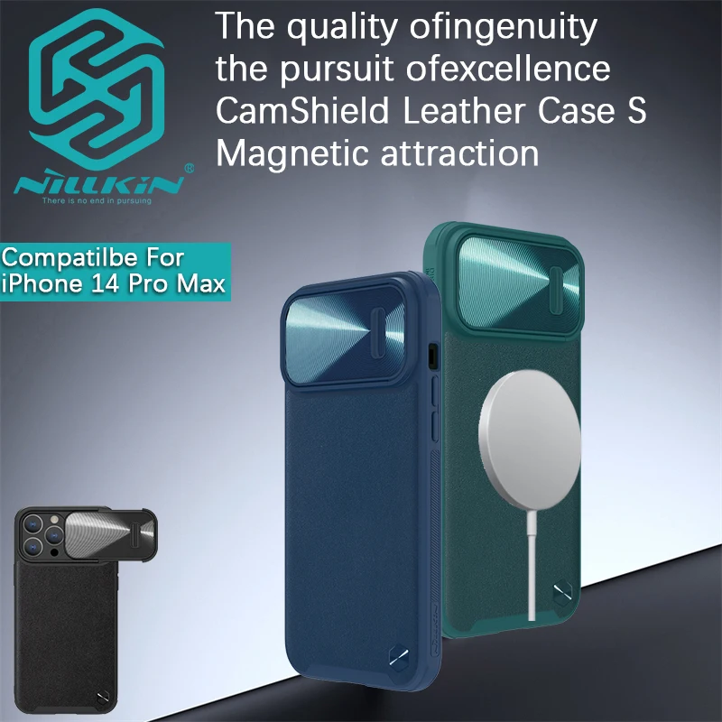 Nillkin For iPhone 14 Pro Max/14+/14 Plus/13 CamShield Leather Magnetic Case S Lens spring slide cover protective case phone cas