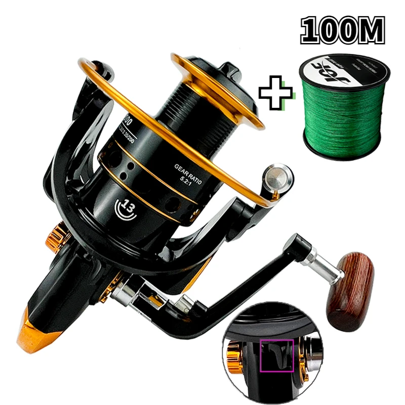 1000-7000 Series Front Rear Double Brake Design Fishing Reel Speed Ratio 5.2:1  Metal Line Cup Left/Right Hand with PE Line Gift