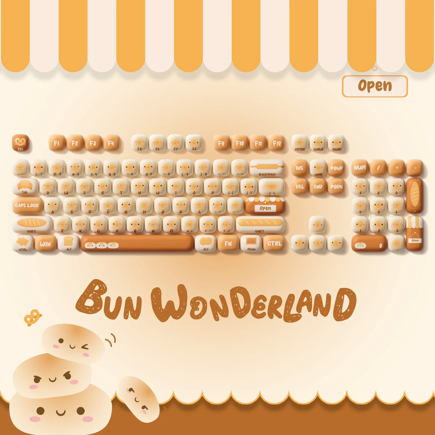 Akko Original Bonito Tema MOG/MOA/MAO Perfil PBT Keycap Set 5 lados Dye-sub ANSI/ISO Layout Girl Keycaps Presente Redondo Bun Cogumelo