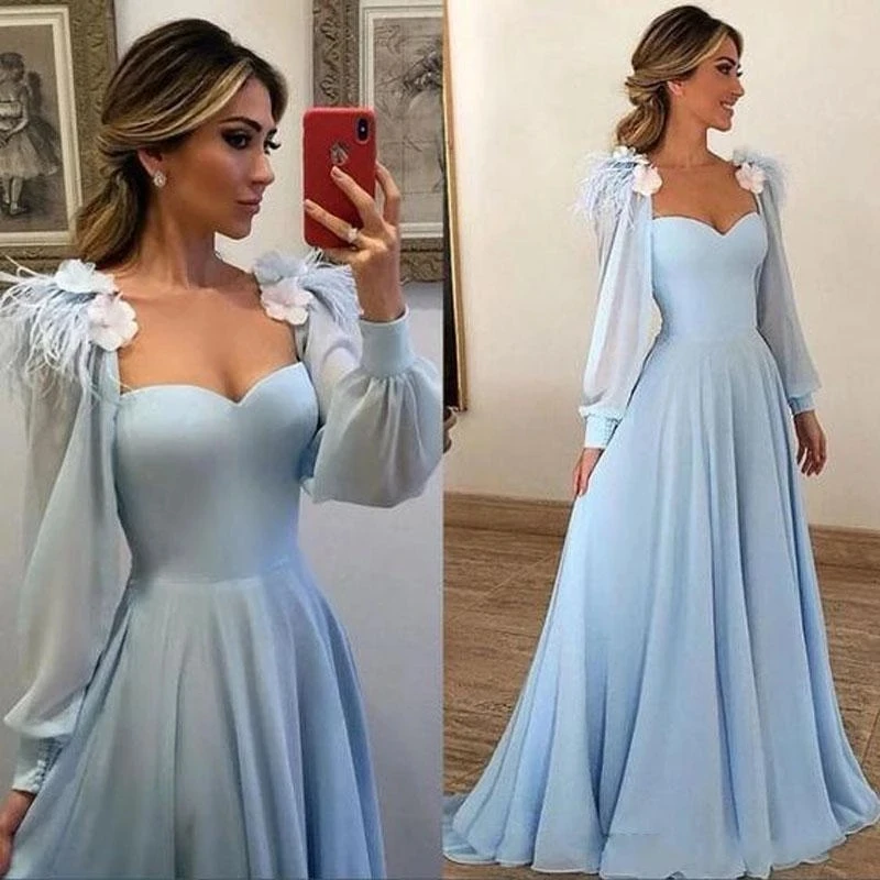 ANGELSBRIDEP 2 Piece Light Blue Long Evening Party Dresses Soiree Robe Fashion Sweetheart Chiffon Formal Prom Gowns Plus Size