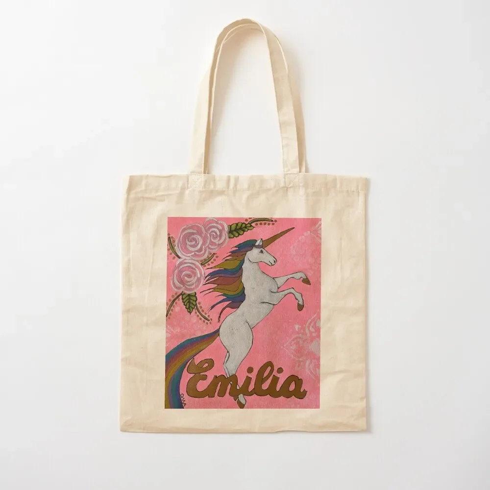 

Emilia's Rainbow Unicorn Tote Bag canvas tote reusable grocery bags Tote Bag