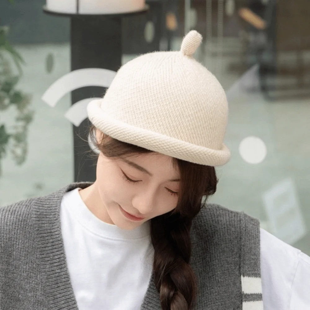 Fashion Solid Color Melon Skin Hat Rolled Edge Keep Warm Beret Cap Multifunction Hip Hop Pacifier Cap Winter
