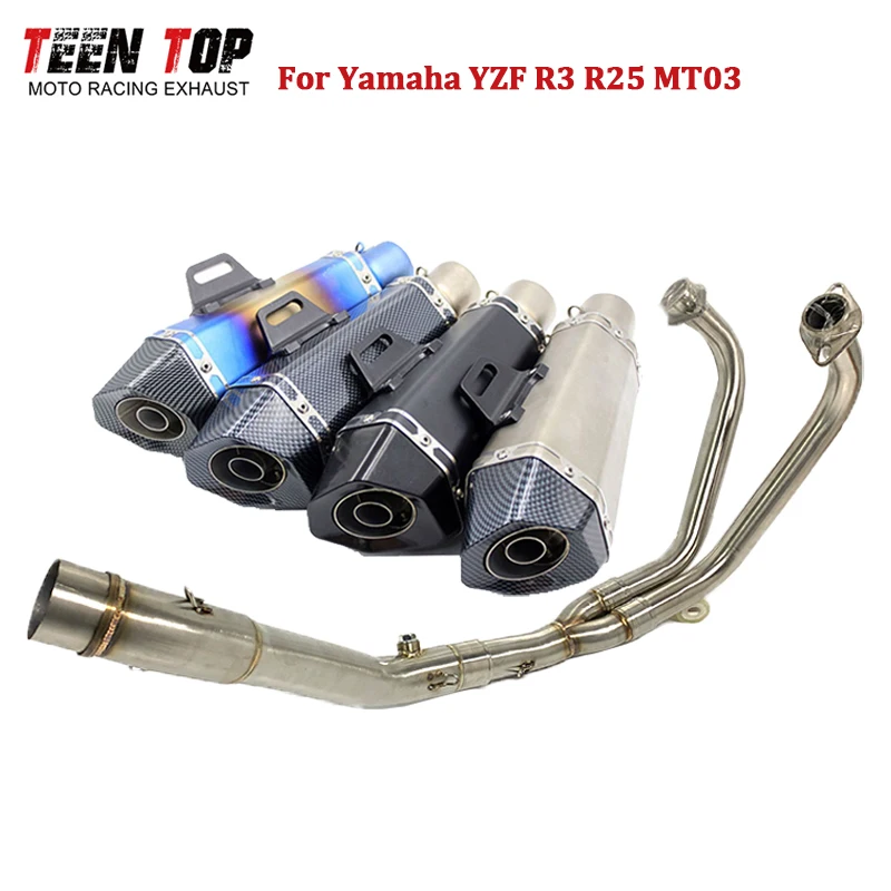 

Полная выхлопная система 51 мм для Yamaha YZF R3 R25 MT03, выхлопная труба мотоцикла, колено глушителя 340 мм, передняя труба R3 Escape Moto