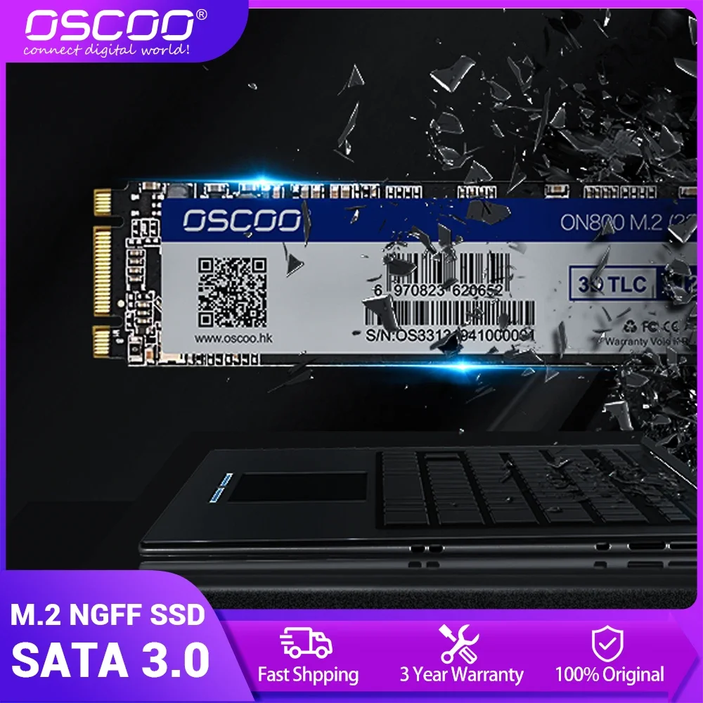 Oscoo 128GB 256GB M2 512GB 2280 NGFF SSD ฮาร์ดไดรฟ์พร้อม3D TLC NAND หน่วยความจำแฟลชสำหรับแล็ปท็อปโน้ตบุ๊ค SSD