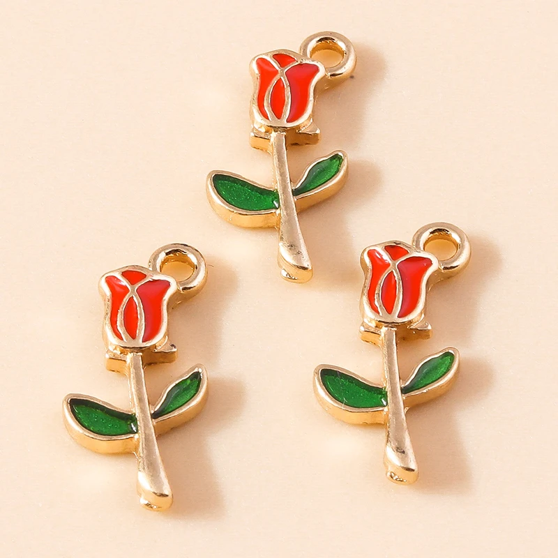 20 Stück niedliche Emaille-Rosenblüten-Anhänger für die Schmuckherstellung, geeignet für Ohrringe, Halsketten, Armbänder, DIY-Bastelarbeiten und Handwerksbedarf. – Detail 3