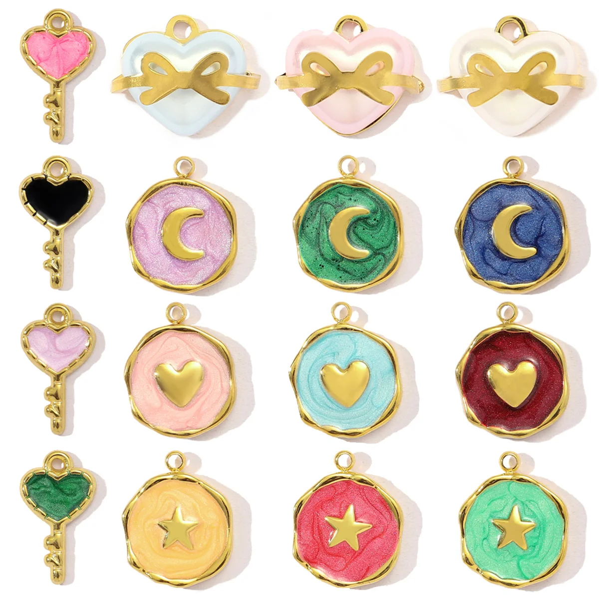 

3pcs/Lot Stainless Steel Enamel Heart Moon Star Pendants Charms for DIY Fashion Jewelry Making Necklace Earring Wholesale