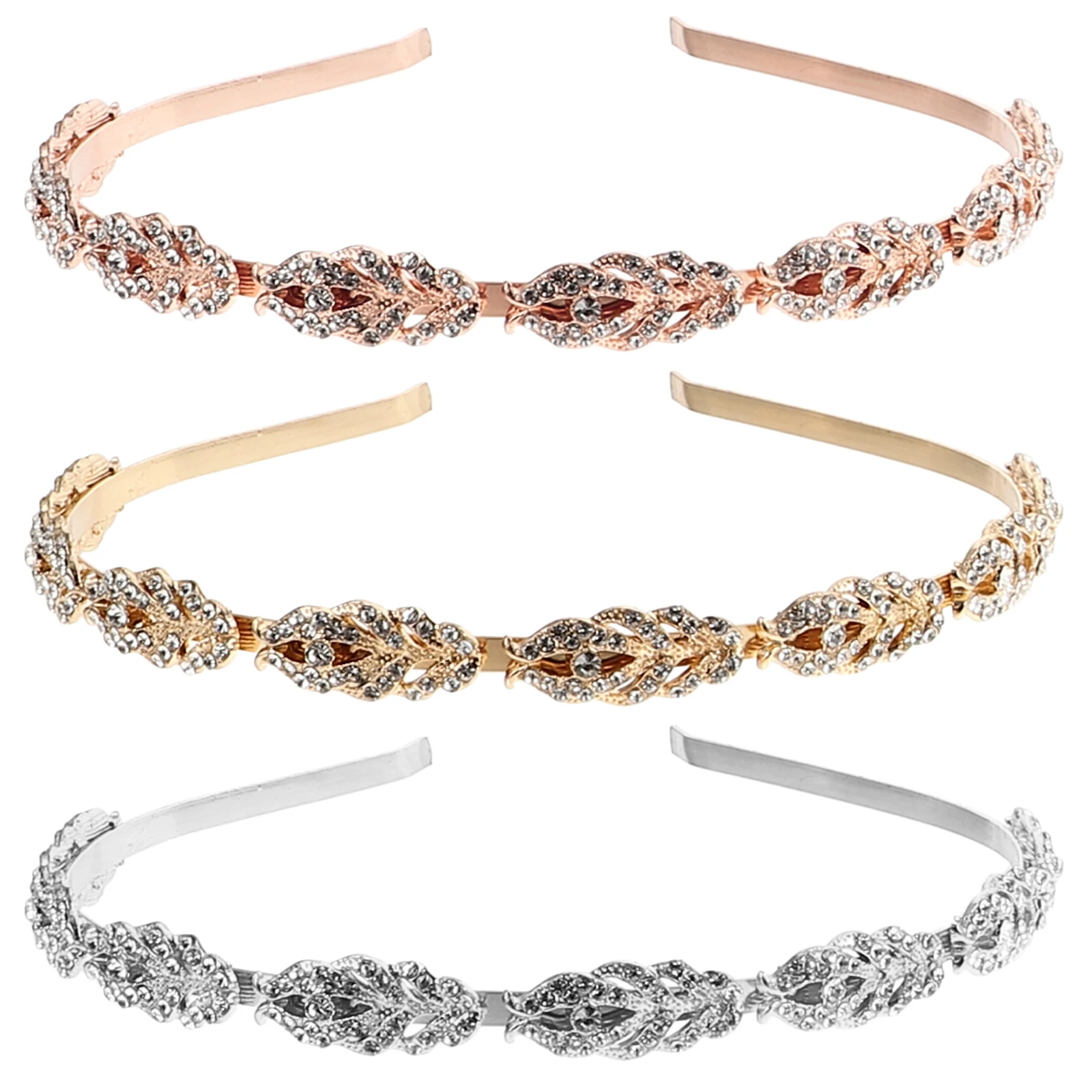 

3pcs Bridal Headband Rhinestone Hair Accessories Women Girls Wedding Party Hairbands Golden Silver Rose Gold Hair Decorations