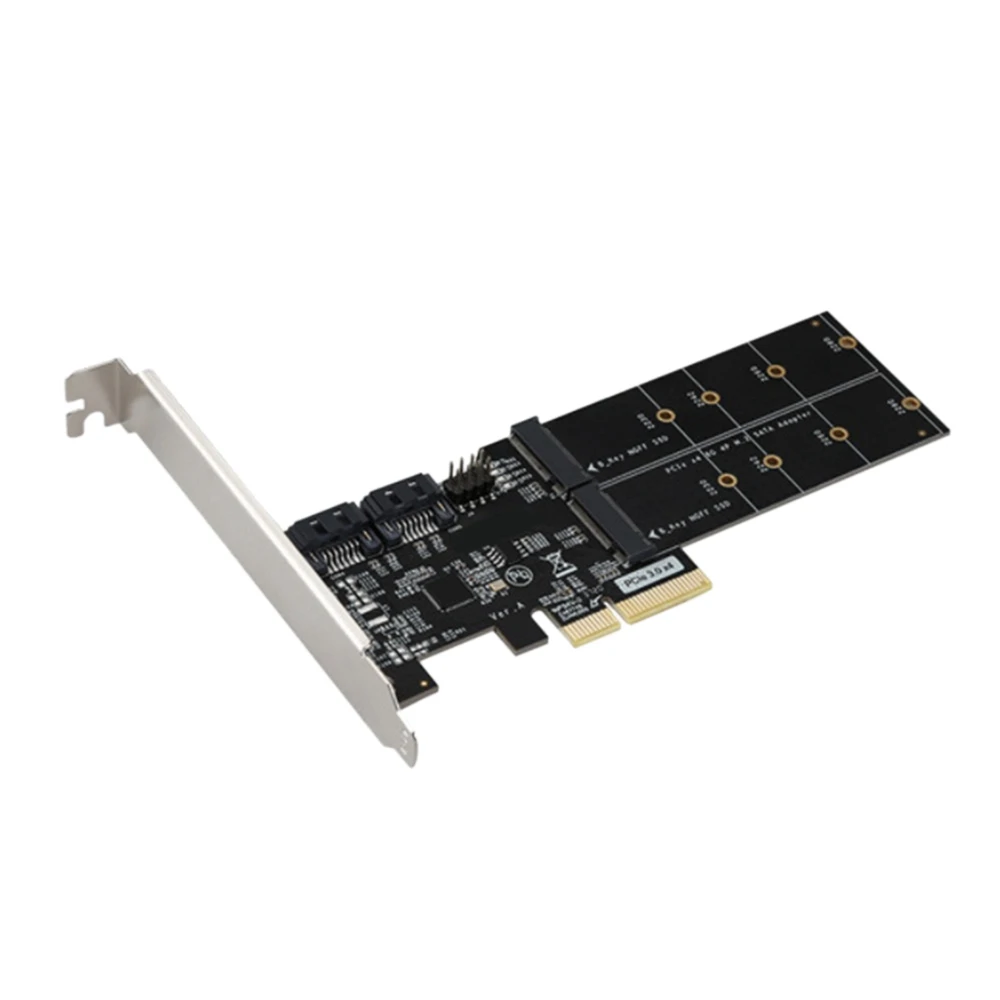 

4in1 Dual M.2 NGFF ASM1812 SSD+ Dual SATAIII 6G SSD/HDD to PCI Express 4X Converter Adapter with Low Profile Bracket