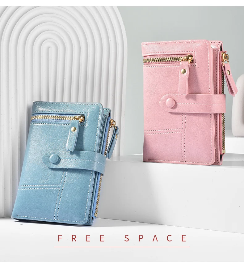 Neue Geldbörse Damen Europa Und Amerika Hohe Qualität PU Leder Kurze Falten Geldbörse Vertikale Doppel-reißverschluss Mode frauen Brieftasche – Detail 4