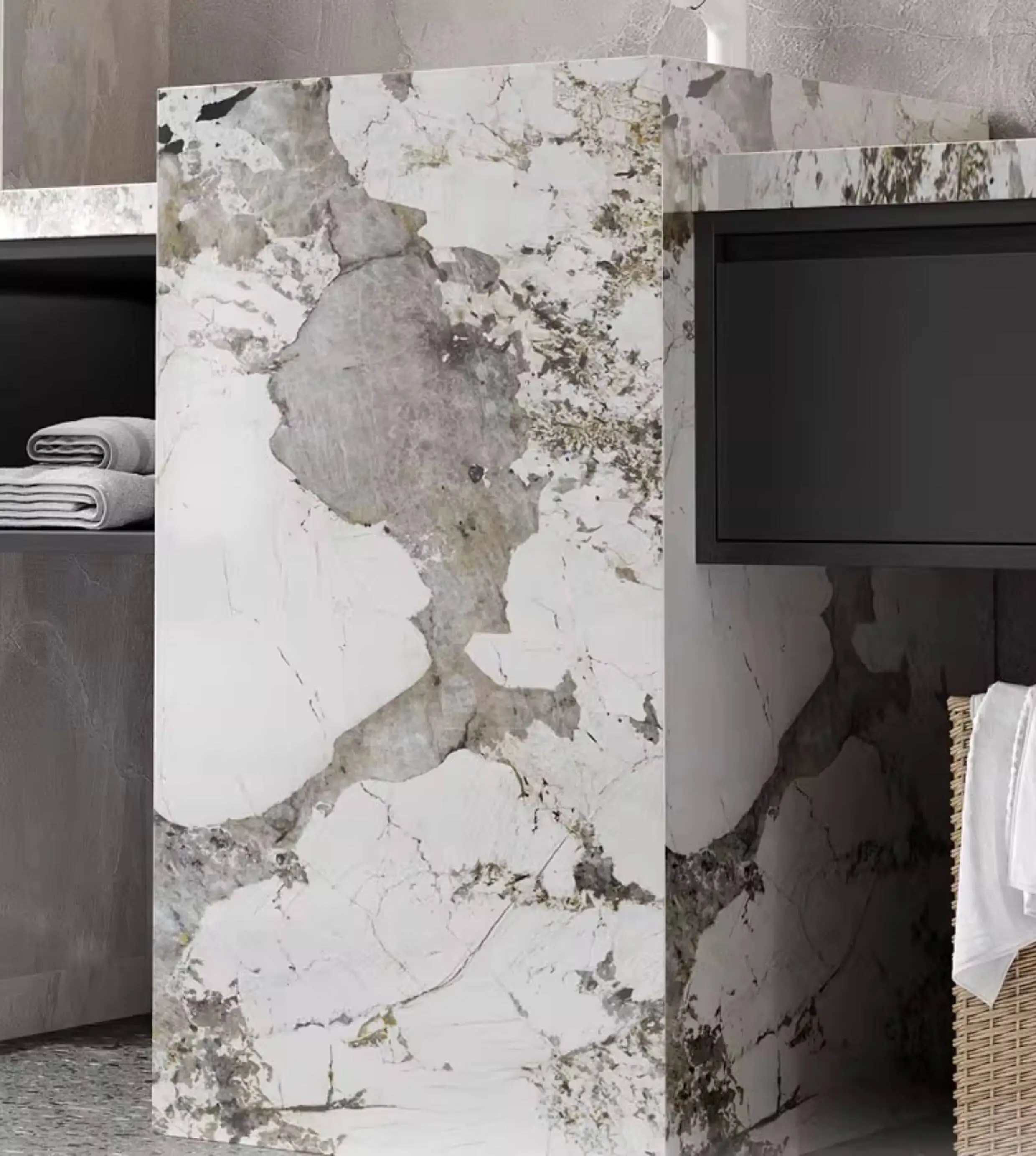 Small Rectangle Wall Mount Marble Basin Natural Stone Wash Sink Floating Marble Lavatory for Apartment Guest Bathroom Decor