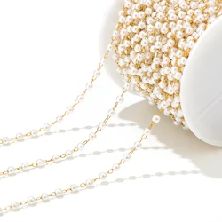 2 Meter Stainless Steel 3mm Width White Imitation Pearl Chains for DIY Necklace Making Jewelry Findings Bracelet Wholesale Bulk