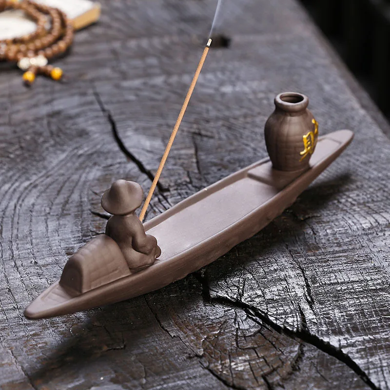 Fisherman fishing line incense burner, creative ceramic fishing man home decoration, incense pedestal fragrant diffuser