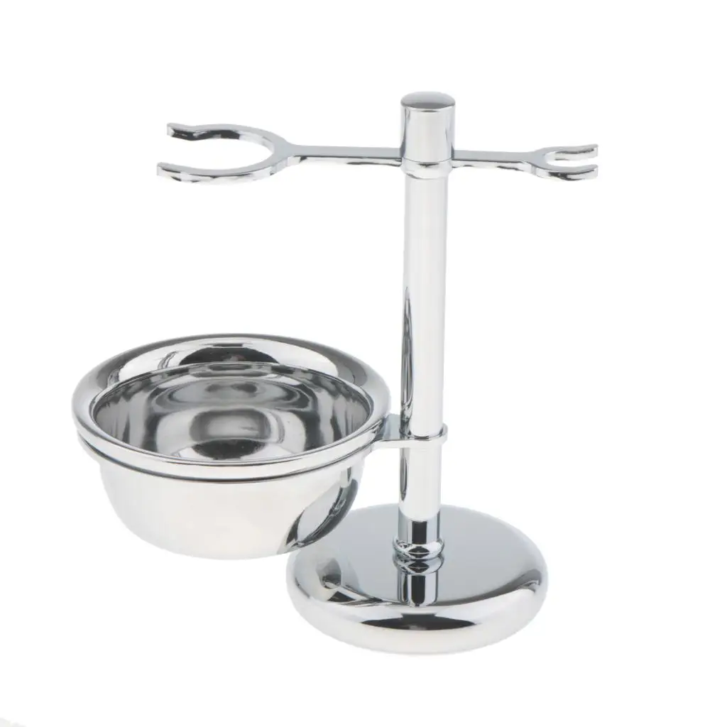 

MagiDeal Men Zinc Alloy Shaving Brush Stand Holder With Soap Bowl Set