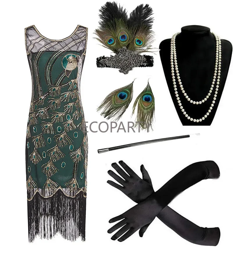 ecowalson  20's Vintage Peacock Sequin Fringed Party Flapper Dress Costume  women dresses summer 2020