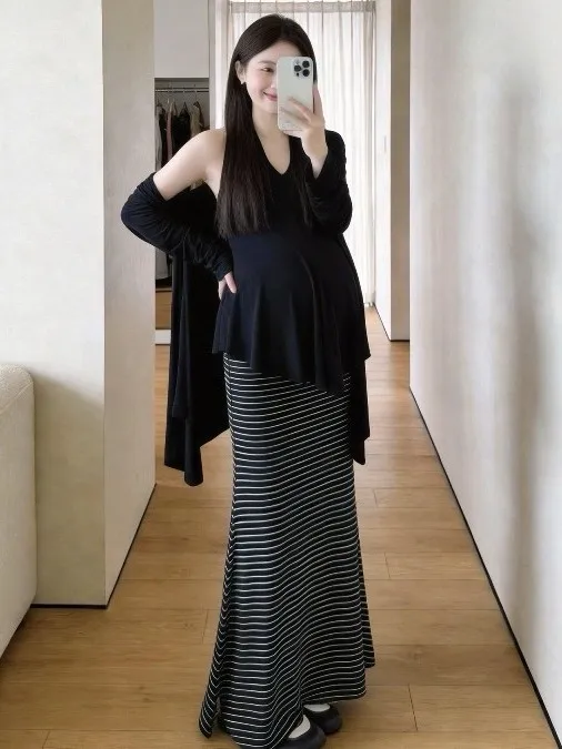 maternity-autumn-set-2026-new-high-end-korean-style-slimming-fish-tail-half-skirt-two-piece-early-autumn-pregnancy-clothes