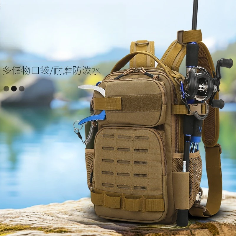

Рюкзак для рыбалки на приманку большой вместимости с несколькими карманами, многофункциональный водонепроницаемый износостойкий рюкзак на одно плечо для улицы