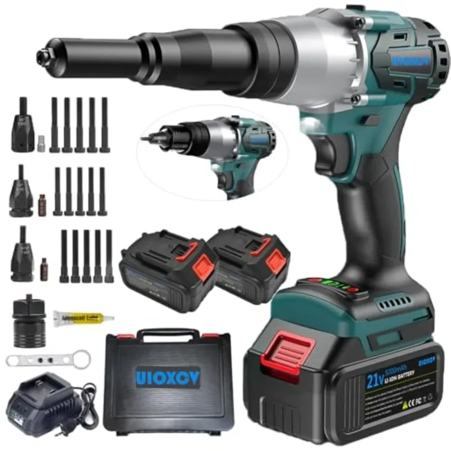 

2-in-1 Electric Rivet Nut Gun for Rivets 1/8'', 5/32'', 3/16" and Rivet Nuts (1/4", 5/16", 3/8") with 2 Battery, Cordless Pop R