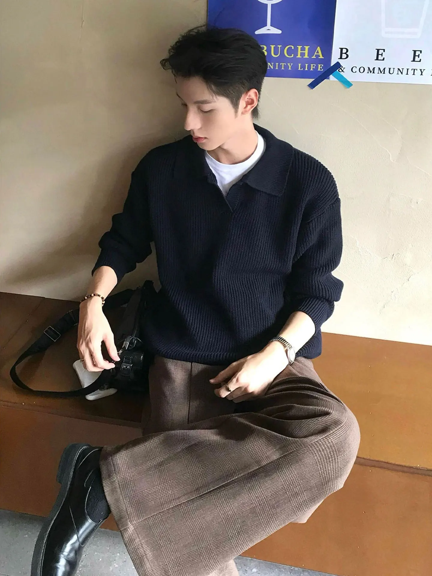 

American Retro Ne Knitted Sweater Men's Sle Autumn High-End Feeling Long Sve Soft Comfortable Base Layer Sweater