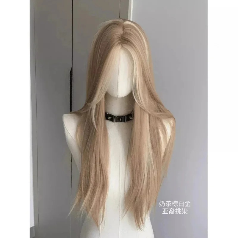 

Long Straight Mixed blonde Cosplay Wig Layered Heat Resistant Human Hair24in