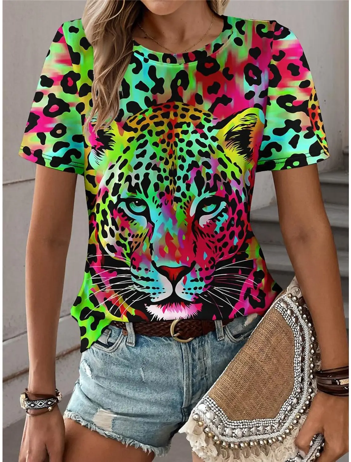 New Summer Short Sleeve Leopard Pattern Fashion Women T-Shirts Loose O-Neck 3D Printed Street Hip Hop Ladies Tee 3XL Oversized