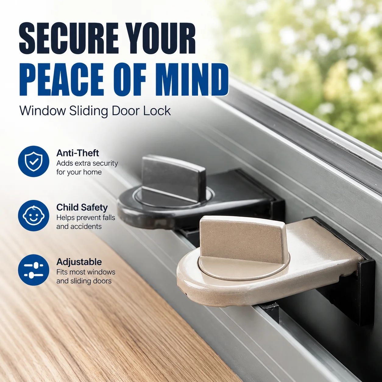 1PC Window Sliding Door Lock, Metal Anti-Theft Sash Stopper for Child Safety, Adjustable Window Limiter for Baby Proofing
