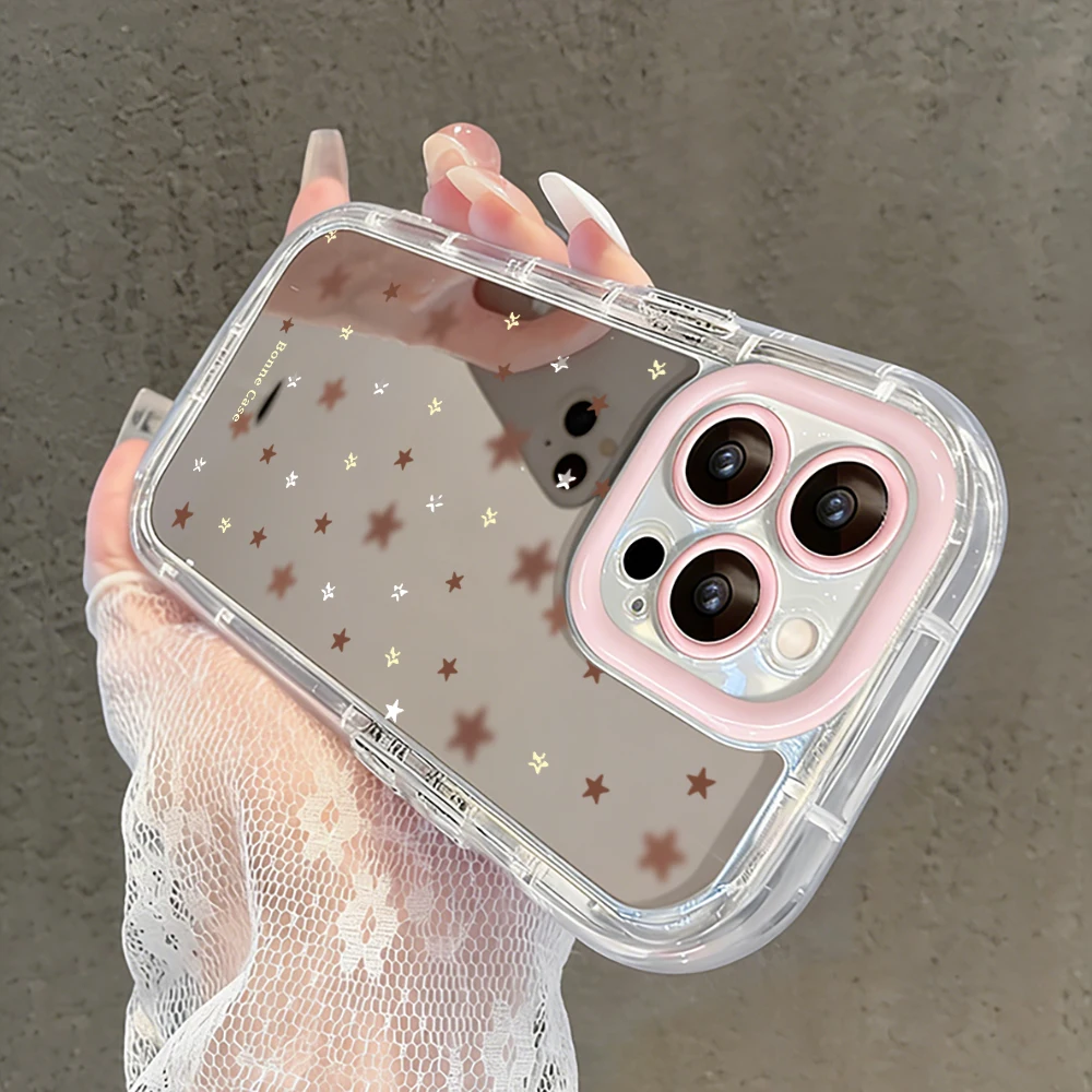 Einfache Stern-Polka-Dots Air-Cushion-Spiegel-Handyhülle für iPhone 17 15 14 16 Pro Max 13 12 11 Pro XR XS 7 8 Plus 17Air Girl Cover – Detail 10