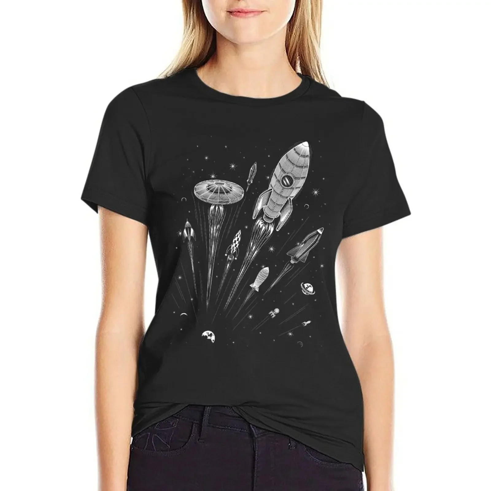 

Space Race T-shirt Short sleeve tee graphics tops rock and roll t shirts for Women