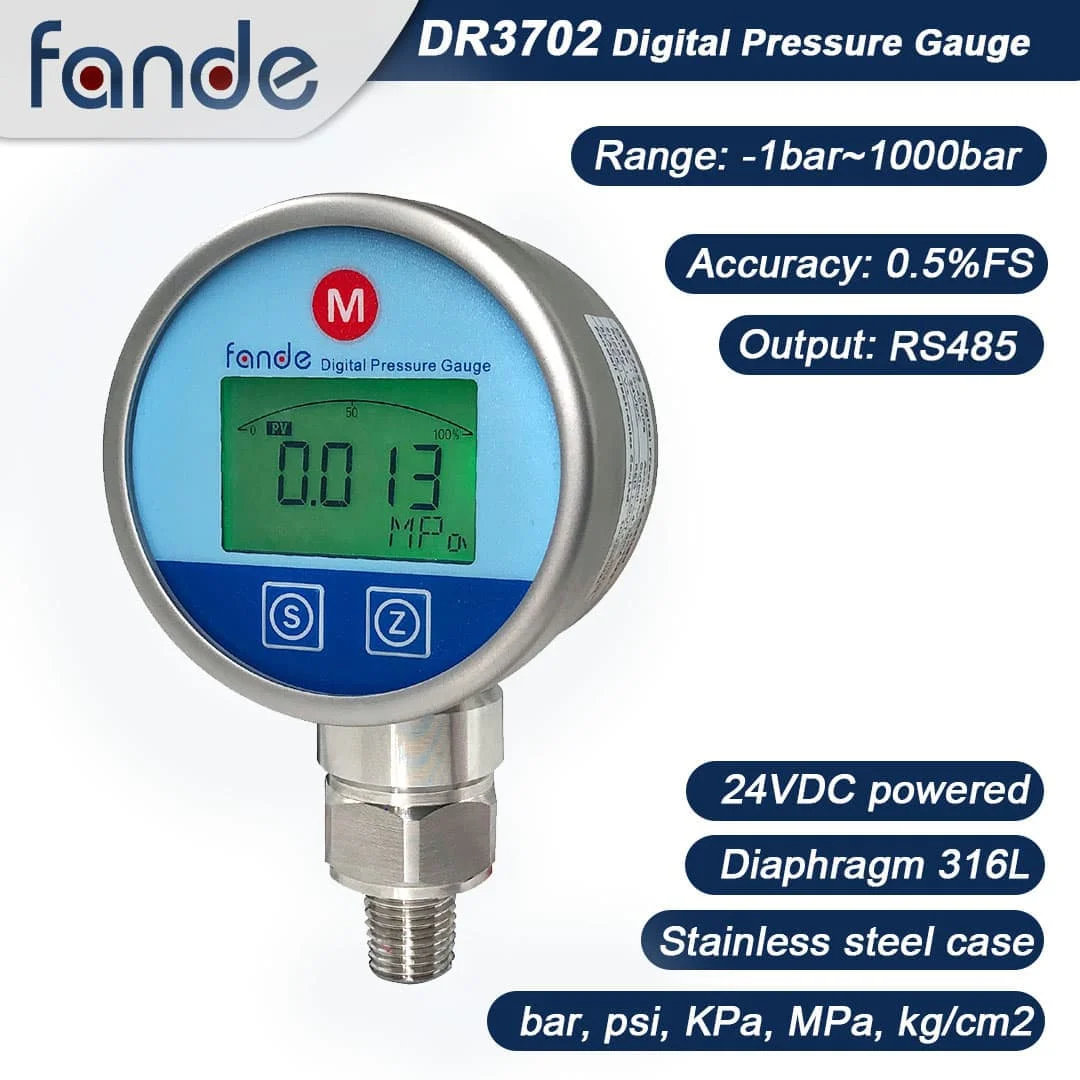 

FANDE Pressure Gauge with Output RS485 Accuracy 0.5%FS Power Supply DC24V Stainless Steel Diameter 68mm for Air Water