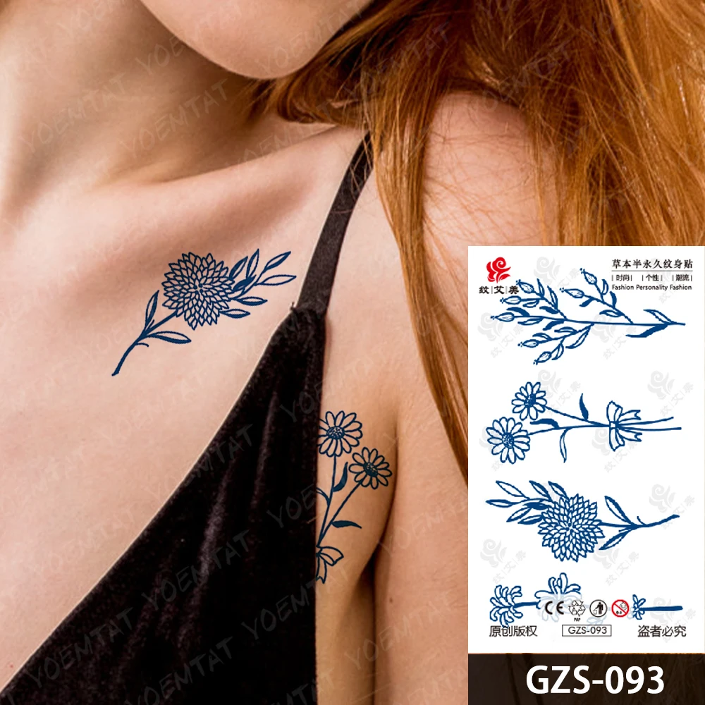 Sunflower Juice Ink Lasting Waterproof Temporary Tattoo Sticker Small Line  Flower Branch Fake Tatto Body Art Women Men Arm Hand