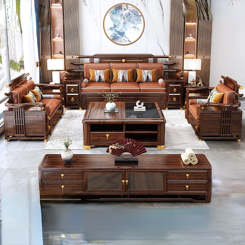 New Chinese ebony wood all solid wood sofa combination light luxury modern