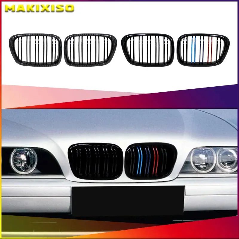 

1 пара переднего бампера, гоночная решетка для почек для BMW E39 525 528 530 535 M5 1997 2003, автомобильная спортивная решетка с двойной линией, глянцевая черная крышка