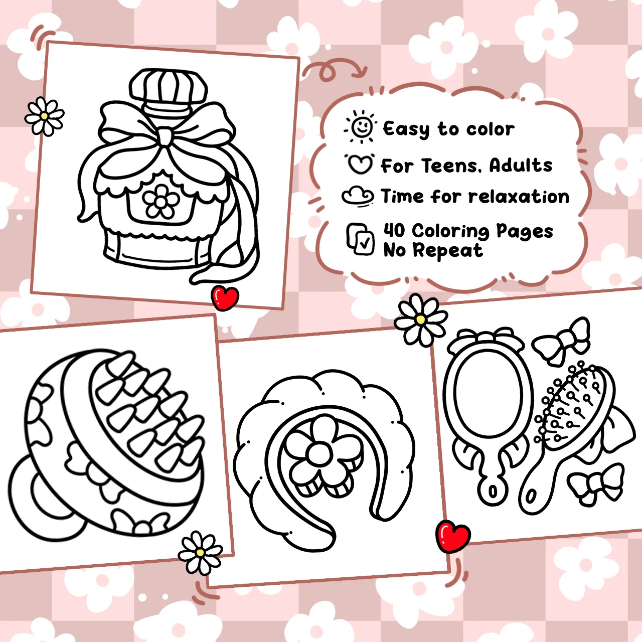 Glow Cosmetics Coloring Book for Adults Teens Fashion Cute Pattern Drawing Exquisite Illustration Art Therapy Relaxation