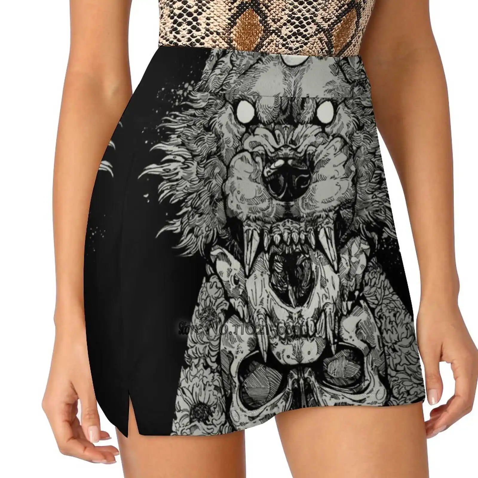 Shape Shift Black S-4Xl Tennis Skirts Golf Fitness Athletic Shorts Skirt With Phone Pocket Wolf Werewolf Skull Ink Ladies Short