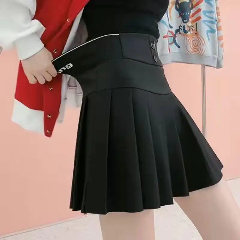 Hot 2026 Spring Autumn New Women Design Feel Letter Abduction Elastic High Waist Skirt Fashion Casual A Line Pleated Short Skirt