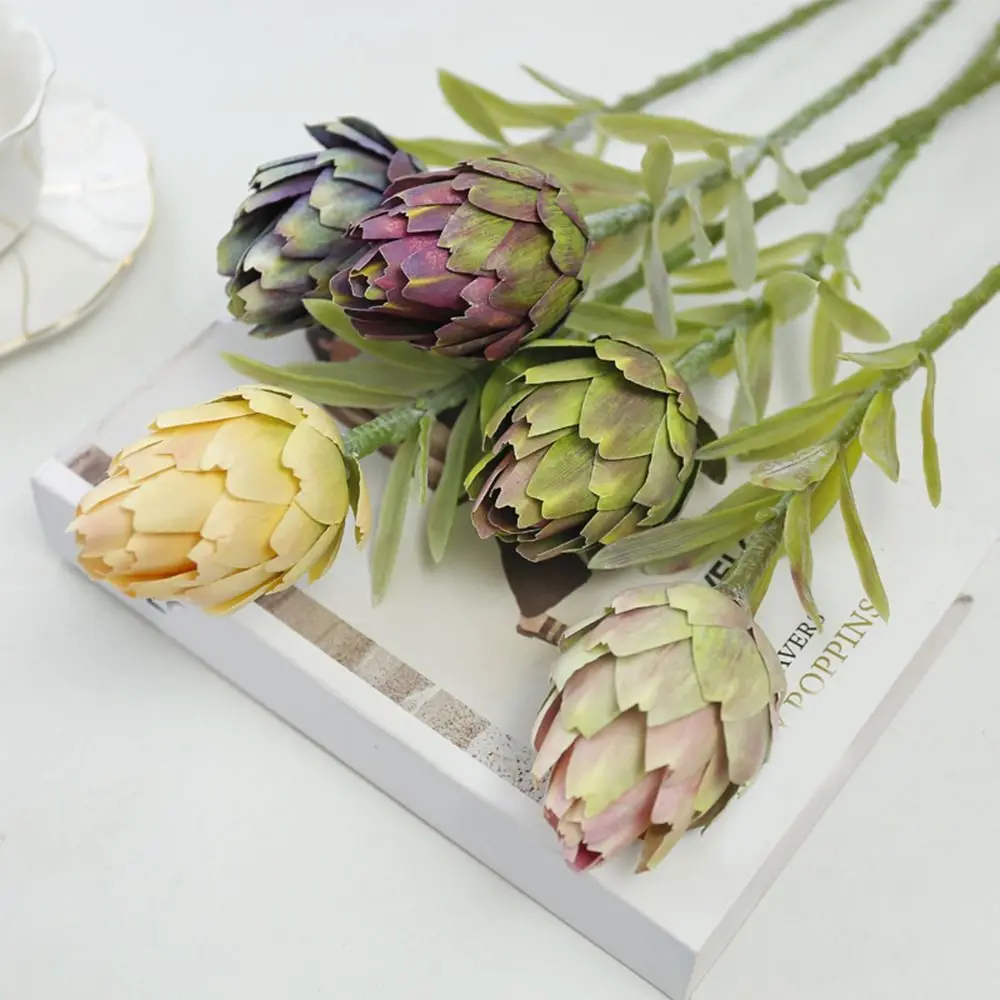 2Pcs 56CM Artificial Artichoke Fruit Fake Decorative Simulation Artichoke Flower Soft Plastic Single Branch Thistle Wedding