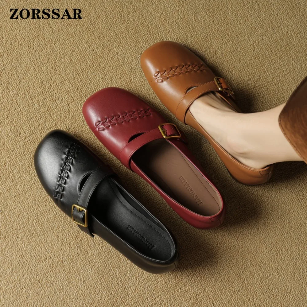 

Women's Slip on Leather Loafers Spring Autumn Ballet Shoes Ladies Casual Round Toe Cute Flats Nurse Shoes Sneakers Plus Size 40