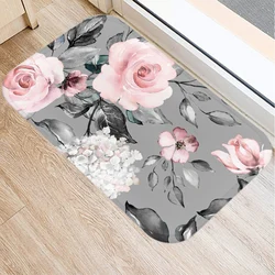 Colorful flower pattern home kitchen bathroom entrance doormat coral velvet carpet  indoor floor mat anti slip