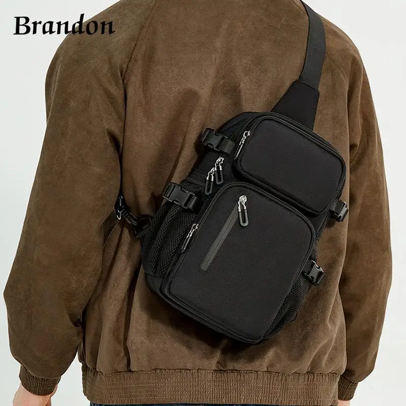 

Korean men's fashionable chest bag practical slanted shoulder bag outdoor niche casual mobile phone single shoulder backpack